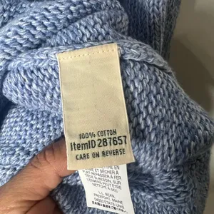 L.L. Bean womens V-Neck crochet Blue Sweater 100% cotton size small thumbnail 4