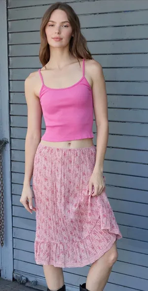 John Galt Pink Ribbed Strap Tank thumbnail 1