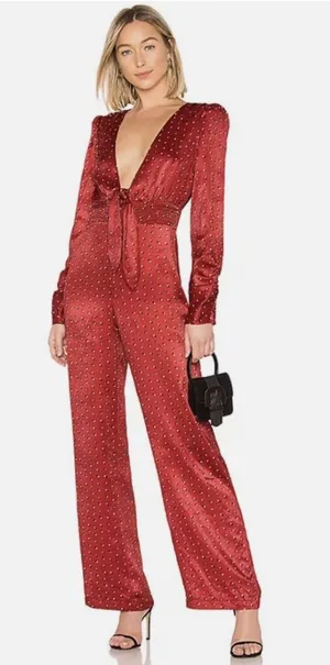 House of Harlow 1960 x Revolve sz. XS Vera Red Polka Dot Jumpsuit thumbnail 1
