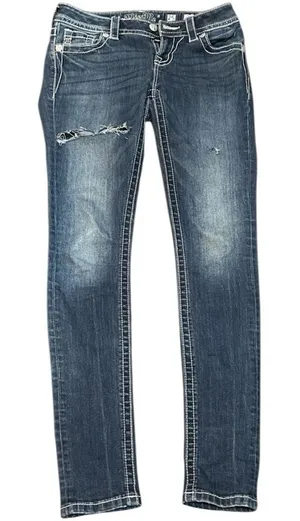 Miss Me Blue Indigo Skinny‎ Denim Jeans Whiskered Distressed Y2K Casual thumbnail 1