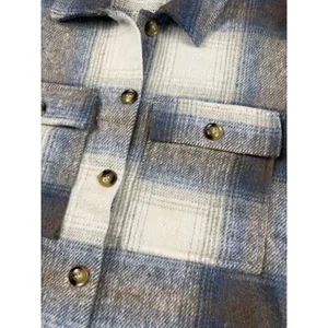 Umgee Shacket Women Small Blue Plaid Button‎ Up Long Sleeve Cropped Jacket thumbnail 3