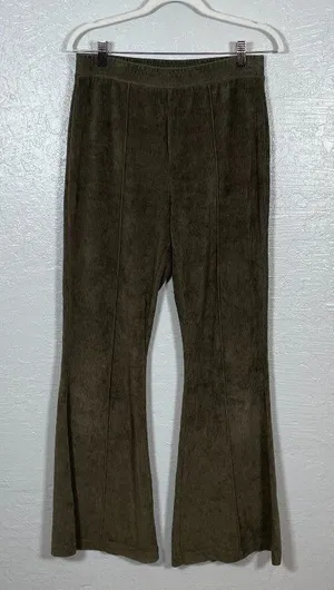 Aerie Women M Reg Olive Green Corduroy Ribbed Flare Pants Festival Boho Lounge thumbnail 1