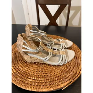 Dexflex Comfort Womens Silver Strappy Cork Wedge‎ Sandals Back Zip Size 8 thumbnail 2