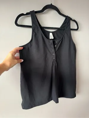 Pact Women’s Black Organic Cotton Henley Quarter Snap Tank Size Small thumbnail 6