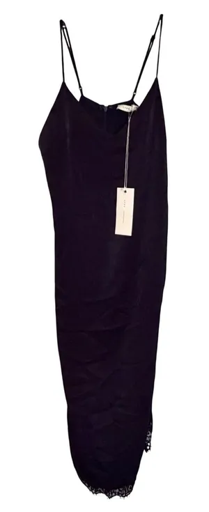 Lush Silky Slip Dress‎ Women's Medium Navy Black Lace Dainty Feminine Coquette thumbnail 1
