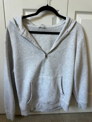 Grey Quarter Zip Hoodie Gray Size M thumbnail 1