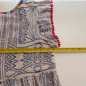 THML Woman S Blue Cream Geometric Print Tiered Babydoll Gauzy Rainbow Embroidery thumbnail 4