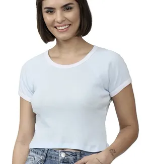Forever 21 Womens S Solid Crop Top Light Blue thumbnail 1