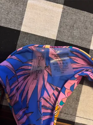 Beach bunny Brazilian bikini bottoms small pink flowers thumbnail 2