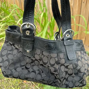 Coach Black Signature Canvas Shoulder Tote with Leather Trim thumbnail 1