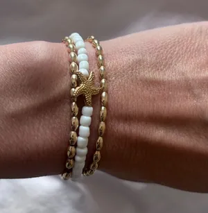 Handmade bracelet set (3) • white and gold beads thumbnail 1