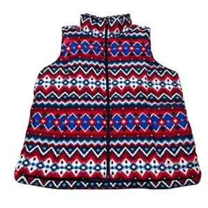 NWT Lands End New Women’s Full Zip Down Puffer Vest Chevron Fair Isle Winter XL thumbnail 1