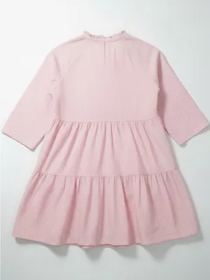 Spartina 449 Babydoll Dress Women XL Pink‎ White Tiered Ruffle Notch Neck thumbnail 2