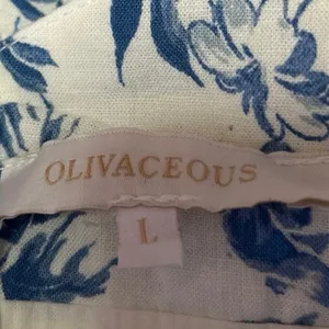 Olivaceous White Linen Floral Sleeveless Cami Halter Mini Fit & Flare Dress Sz L thumbnail 4