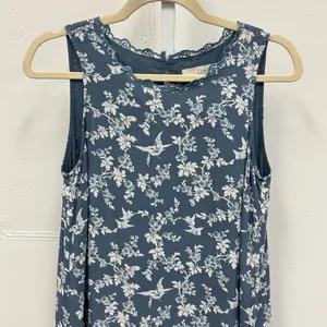 LOFT Bird Novelty Print Shift‎ Mini Dress Blue White XS thumbnail 4