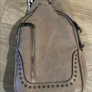 Chic Taupe Sling Bag with Black and White Strap thumbnail 3