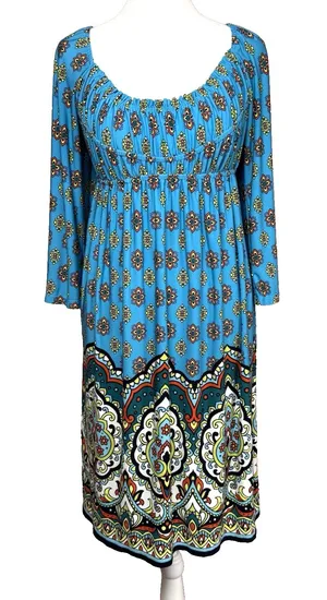 Muse Boston Proper Size 6 Empire Waist‎ Dress 3/4 Sleeves Boho Knit Colorful thumbnail 1