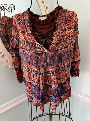 Anthropologie VANESSA VIRGINIA Amber‎ BOHO TOP SIZE S frocked flowy blouse thumbnail 1