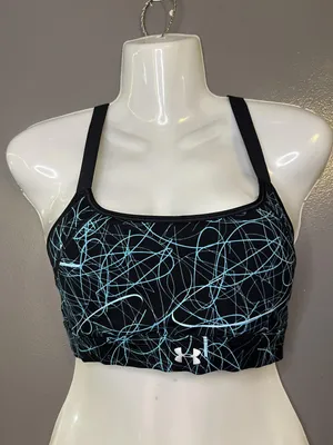 Under Armour Sports Bra Womens Small Black Abstract Print Racerback Padded thumbnail 1