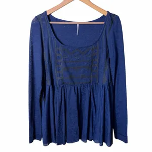 Free People Long Sleeve Babydoll Top Size Large thumbnail 2