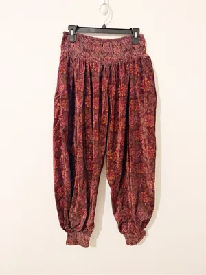 Free People FP One Marla Velvet Harem Gypsy Pants Plum Bohemian Medium M thumbnail 3