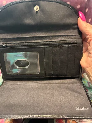 Buxton Black Leather Wallet with Cream Stitching Detail thumbnail 6