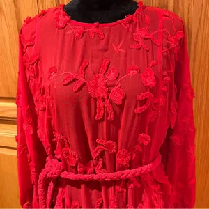 Anthropologie Mare‎ Mare Amal Puff Sleeve Textured Floral Mini Dress Red Size XS thumbnail 10