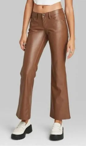 Wild Fable Brown leather flared pants low rise flare size 4 thumbnail 1