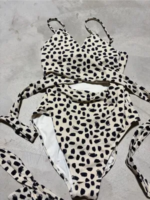 Aerie one piece full coverage Black & Cream Spotted Swimsuit medium thumbnail 2
