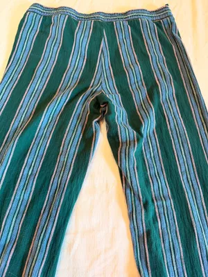 American Eagle Striped Wide Leg Palazzo Pants Green Blue M thumbnail 3