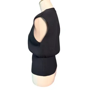 NWT Commense XS Black V Neck Gold Rose Button Cinched Waist Knit Sweater Vest thumbnail 5
