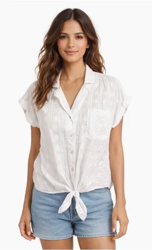 Pilcro White Collared Cropped Tie Up Blouse Top Size Extra Small thumbnail 1