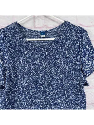 Old Navy Blue Floral Smocked Peplum Top Women’s Large Boho Cottagecore thumbnail 2