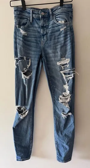 American Eagle Next Level‎ Stress Distressed Super Hi Rise Jeggings thumbnail 1