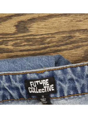 NEW Future Collective Womens Mid-Rise Studded Barrel Leg Jeans Blue Denim 18 thumbnail 4