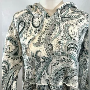 JM Active ivory and green paisley print soft brushed hoodie size medium NWT thumbnail 3