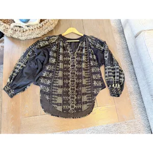 Free People New Romantics Palacio Blouse Womens Black‎ Gold XS thumbnail 6