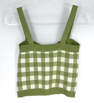Lalavon Coordinated Set Checkered Crop Knit Sweater Set Green White Size Small thumbnail 9