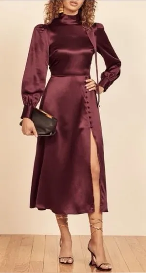 Reformation Maple Dress in Plum 100% Silk Size 0 thumbnail 1