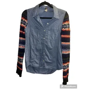 ✨We the Free People Fair Isle Sweater Knit Sleeve Chambray Sz SX✨ thumbnail 4