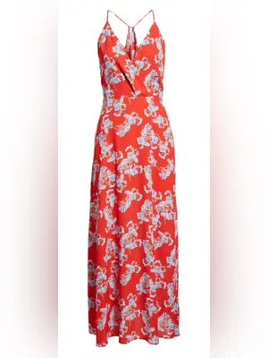 Lush Red Floral Sleeveless Maxi Dress with Open Back Size L NWT thumbnail 3