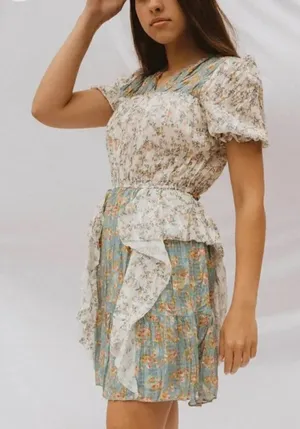 Current Air Anthropologie Ruffle Ditsy Floral Dress Size S thumbnail 1