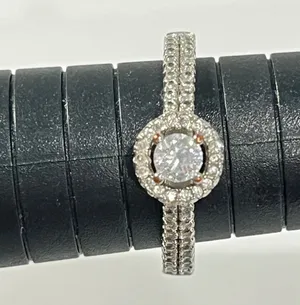 Halo‎ Ring Round Cut Cubic Zirconia Silver tone Size 9 thumbnail 1