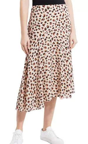 Theory Asymmetric Leopard Tan and Black Silk Midi Skirt Size 10 thumbnail 1