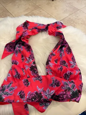 Free People Summer in Sicily Crop Blouse with Pink Pattern Trim thumbnail 2