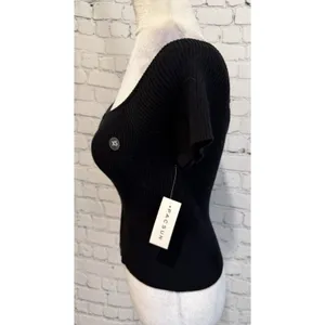 NWT PAC SUN LA Hearts Black Off-The-Shoulder Button Front Sweater Size XS thumbnail 3