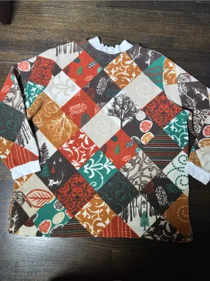 Blair Fleece Autumn Patchwork Print Pullover Sweatshirt White Mockneck Collar XL thumbnail 6
