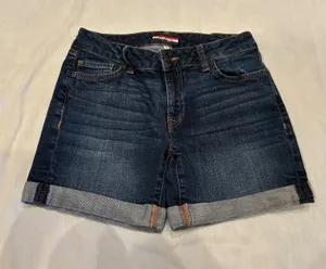 Tommy Hilfiger Womens Cuffed Denim Shorts Dark Wash Mid Rise Size 2 thumbnail 1
