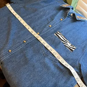 Vintage Blue Denim Shirt with Leopard and zebra Trim • Jean shirt • Jean jacket thumbnail 5