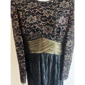 Ricki Lang‎ for Steven Stoll Gown Size 12 Black Gold Metallic Lace Pleated Maxi thumbnail 9